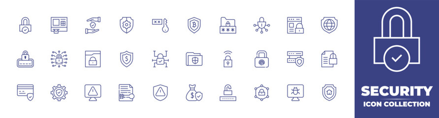 Security line icon collection. Editable stroke. Vector illustration. Containing protect, security, shield, secure payment, folder, online security, protection, password, padlock, and more.