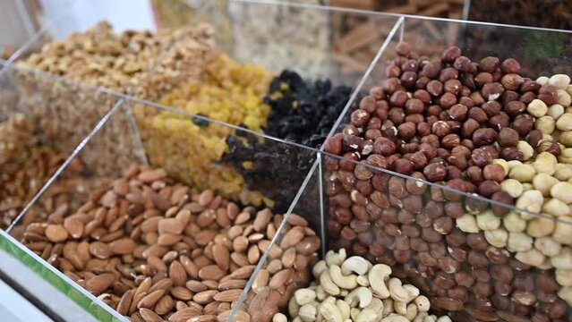 Dry fruit and nuts are displayed during the Gulf Food exhibition, United Arab Emirates