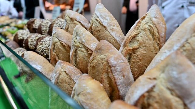 Types of Bread are displayed during the Gulf Food Exhibition in the United Arab Emirates.