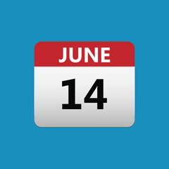 14th June calendar icon. June 14 calendar Date Month icon