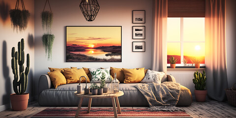 Boho style living room design, Colorful boho living room, Beautiful bohemian living room, Modern bohemian living room, Rustic boho living room, Colorful boho living room, generative ai