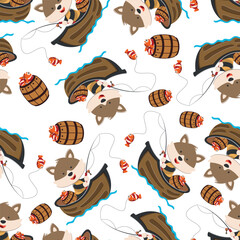 Seamless pattern of funny bear on little boat with cartoon style. Can be used for t-shirt printing, children wear fashion designs, baby shower invitation cards and other decoration.