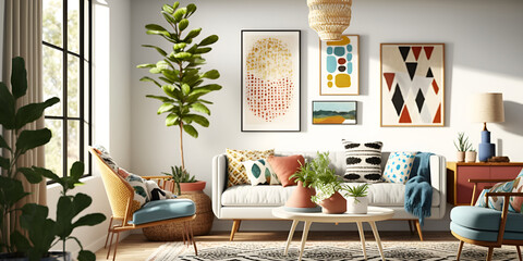 Boho style living room design, Colorful boho living room, Beautiful bohemian living room, Modern bohemian living room, Rustic boho living room, Colorful boho living room, generative ai
