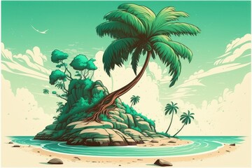 Obraz na płótnie Canvas Beautiful Palm Tree on a Coral Beach. Generative AI