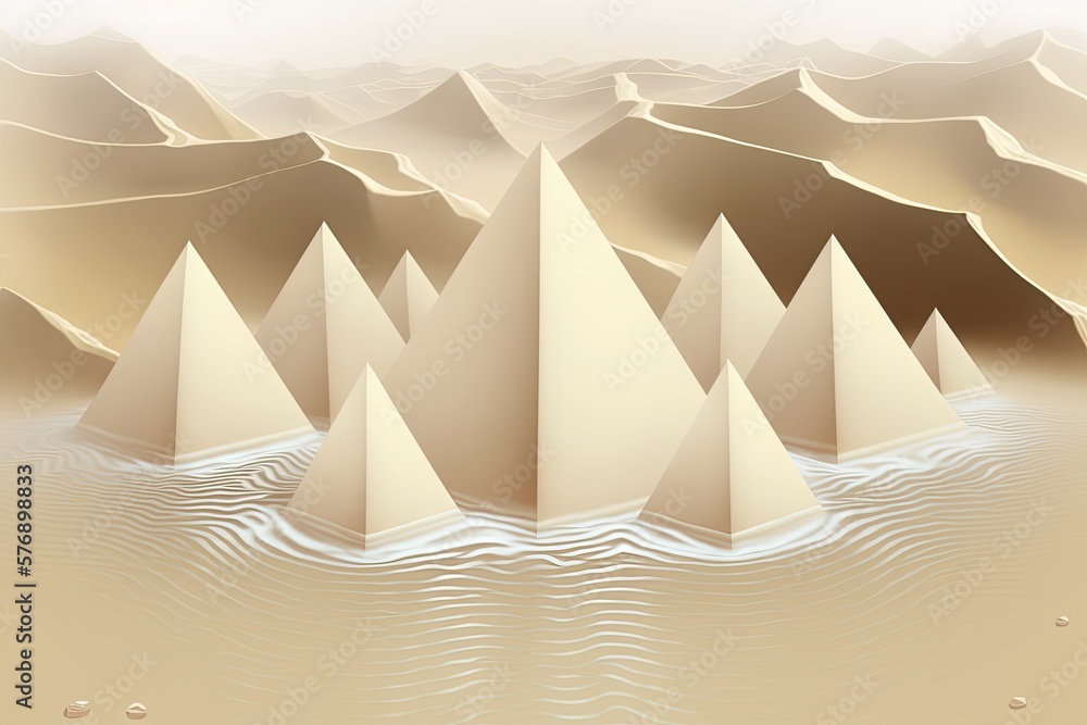 Poster the egyptian pyramids as depicted in a work of epic fantasy concept art. flowing river. perspective 
