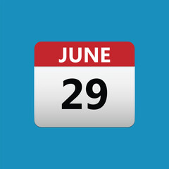 Fototapeta premium 29th June calendar icon. June 29 calendar Date Month icon