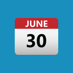 30th June calendar icon. June 30 calendar Date Month icon