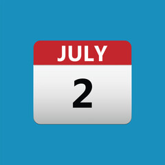 2th July calendar icon. July 2 calendar Date Month icon vector illustrator