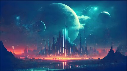 cyberpunkcity at night, AI Generated