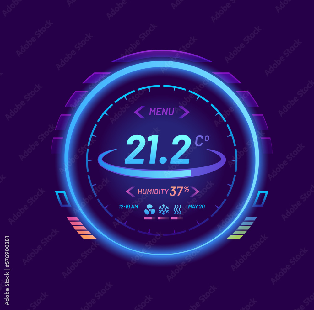 Poster thermostat, smart thermometer or temperature control dial vector 3d mock up. digital thermostat regu