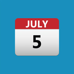 5th July calendar icon. July 5 calendar Date Month icon vector illustrator