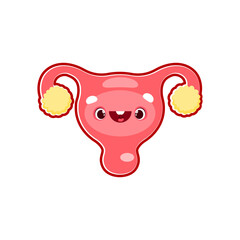 Uterus cartoon human body organ character. Isolated vector smiling female reproductive system. Funny anatomy for kids, body part personage with cute face