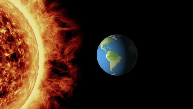 Earth planet rotating close to the sun.