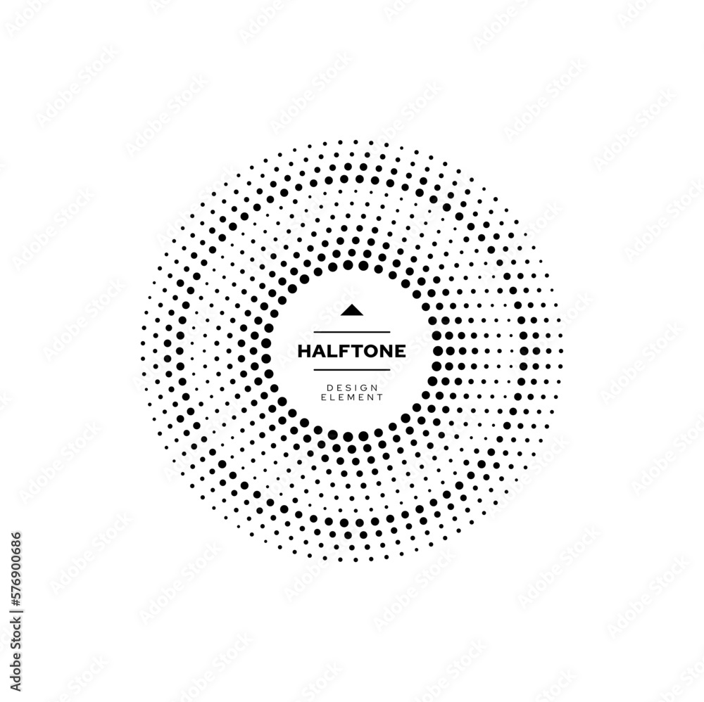 Aufkleber Halftone circle pattern border of vector frame with black dots, spots and spheres texture. Half tone round geometric shape of creative label or banner with abstract dotted effect, mosaic swirl, sphere