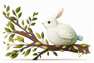 Rabbit with a willow branch for Easter. Generative AI