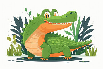 Fototapeta premium Aligator cute caracter on white Background. Generative ai