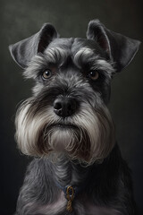 Photorealistic ai artwork of a miniature schnauzer dog. Generative ai.