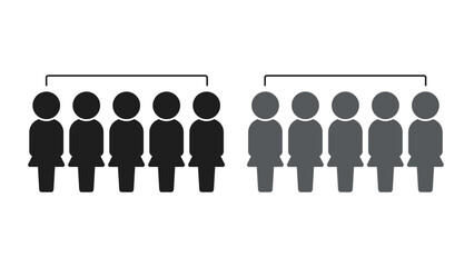 立っている女性5人×2組のアイコン･ピクトグラム - 2色で分けたグループのイメージ
