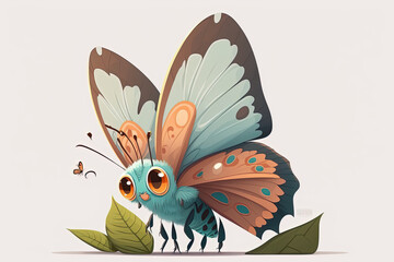 Butterfly cute caracter on white Background. Generative ai