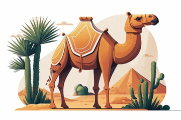 Camel cute caracter on white Background. Generative ai