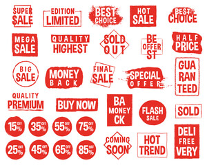 Set of brush sale banners, labels, tags and stickers.