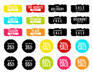 Brush sale banners, labels, tags and stickers.