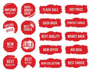 Set of brush sale banners, labels, tags and stickers.
