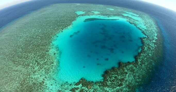 Aerial Drone Shot for Abu Nuhas Coral Reef Dive Site in `the Red Sea of Egypt. The reef is a navigation hazard because it projects into the shipping channel, as evidenced by seven shipwrecks.