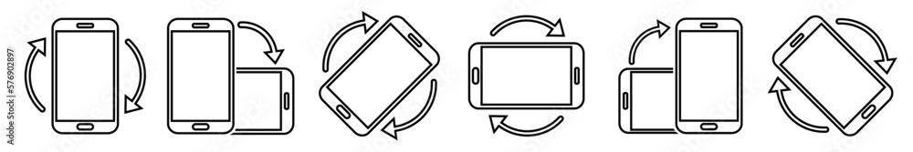 Poster rotate smartphone icon set in modern flat design isolated on white background, mobile vector illustr