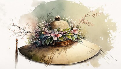 Colorful Artistic Design Easter Bonnet Wallpaper Featuring Beautiful Cinematic Designs and Intricate Chinese Brush Painting for Desktop Background or Digital Device (generative AI