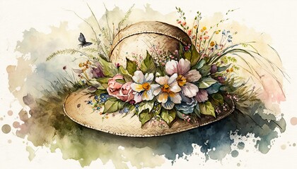 Obraz na płótnie Canvas Colorful Artistic Design Easter Bonnet Wallpaper Featuring Beautiful Cinematic Designs and Intricate Watercolor Painting for Desktop Background or Digital Device (generative AI