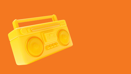 Yellow antique cassette player right view. Designed in minimal concept.  Orange background and clipping path. 3D Render.