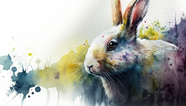 Colorful Artistic Design Easter Bunny Animal Wallpaper Featuring Beautiful Cinematic Designs and Intricate Watercolor Painting for Desktop Background or Digital Device (generative AI