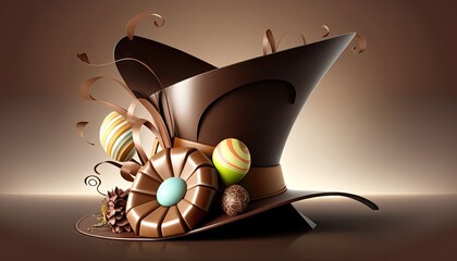 Colorful Artistic Design Easter Bonnet Wallpaper Featuring Beautiful Chocolate Designs and Intricate Abstract Art for Desktop Background or Digital Device (generative AI