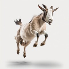 goat  jumping isolated on white background, motion move animal, copy space, generative ai