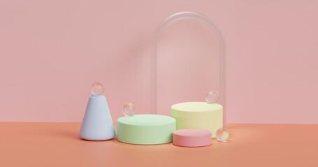 Fototapeta na wymiar 3d rendering of pastel color podium or pedestal for product display