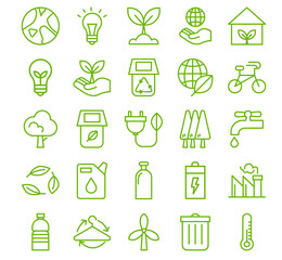 Simple Set of Eco Related Vector Line Icons. Contains such Icons as Electric Car, Global Warming, Forest, Organic Farming and more. Editable Stroke. 48x48 Pixel Perfect.