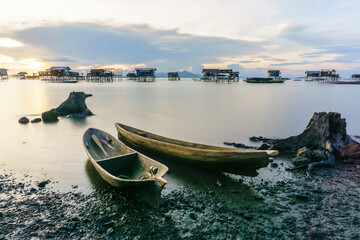 Beautiful landscapes view borneo sea gypsy water village in Tagadan Bodgaya Island, Semporna Sabah, Malaysia.