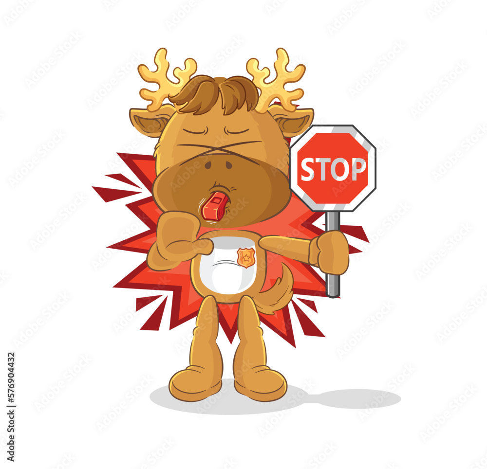 Wall mural moose holding stop sign. cartoon mascot vector