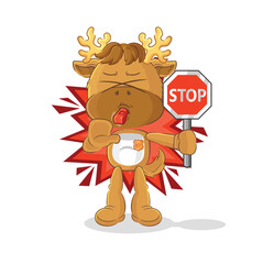 moose holding stop sign. cartoon mascot vector