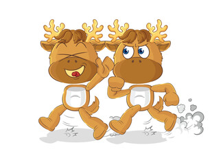 Obraz premium moose play chase cartoon. cartoon mascot vector