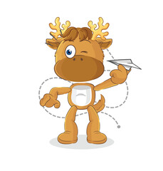 moose with paper plane character. cartoon mascot vector
