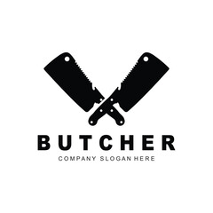Butcher logo design, Knife Cutting Tool Vector Template, Product Brand Illustration Design For Butcher, Farm, Butcher Shop