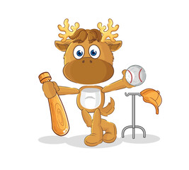 moose playing baseball mascot. cartoon vector