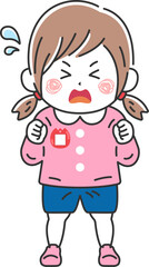 駄々をこねる、幼稚園児の女の子のイラスト