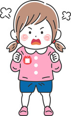 怒っている、幼稚園児の女の子のイラスト