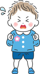 駄々をこねる、幼稚園児の男の子のイラスト