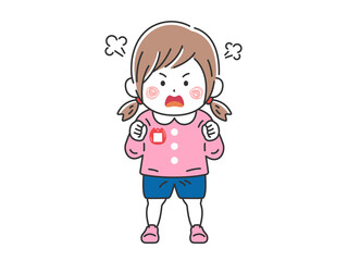 怒っている、幼稚園児の女の子のイラスト