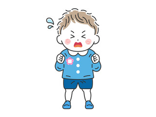 駄々をこねる、幼稚園児の男の子のイラスト
