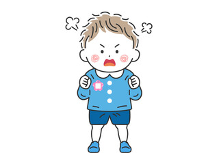 怒っている、幼稚園児の男の子のイラスト